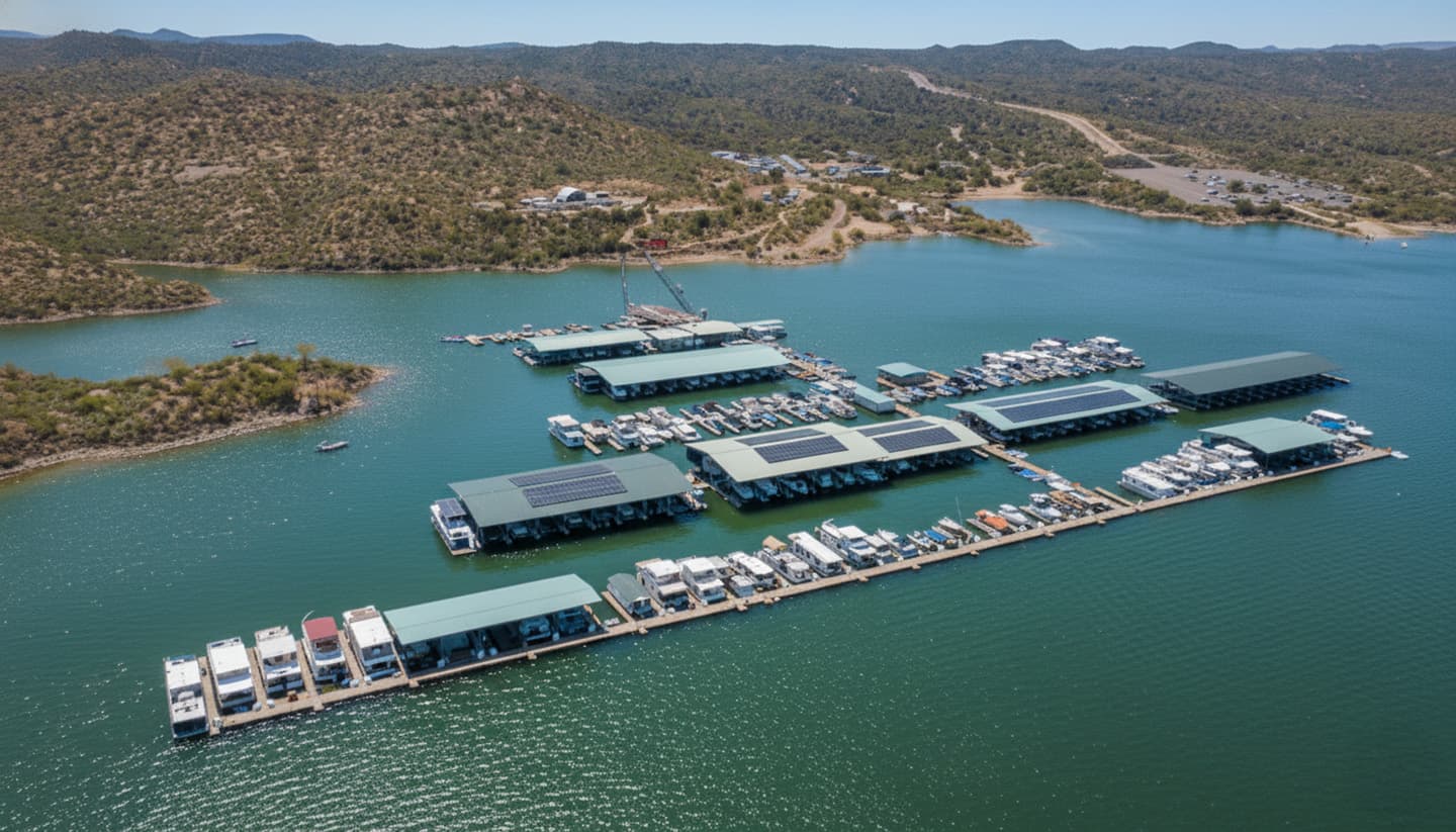 The floating micro-grid platform at Bartlett Lake Marina