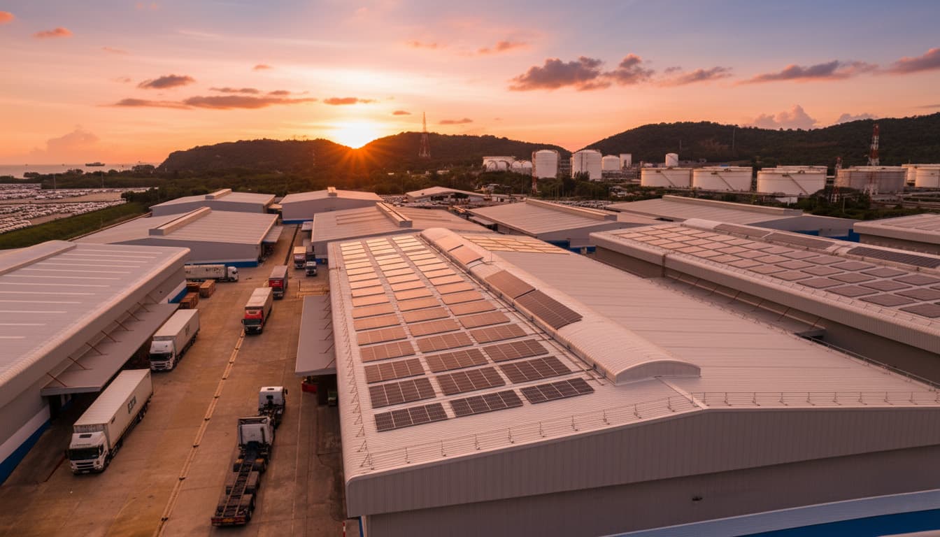 Industrial campus with rooftop generation and loading docks