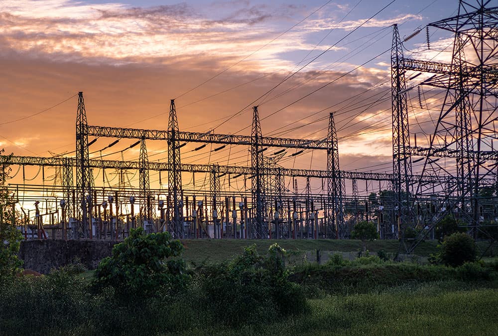 Energized substation at dusk