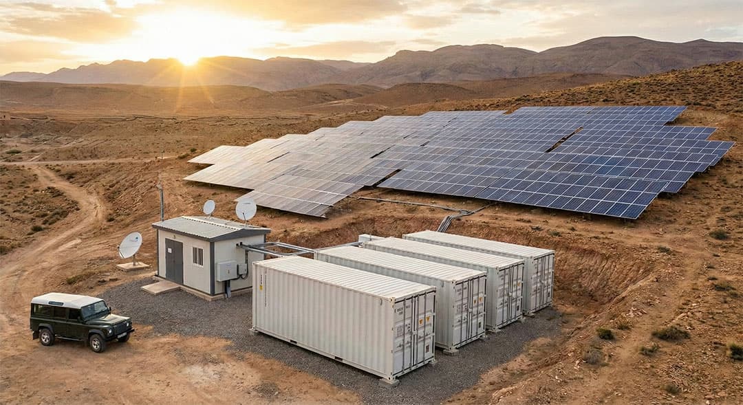 Containerized generation and storage beside a desert solar array